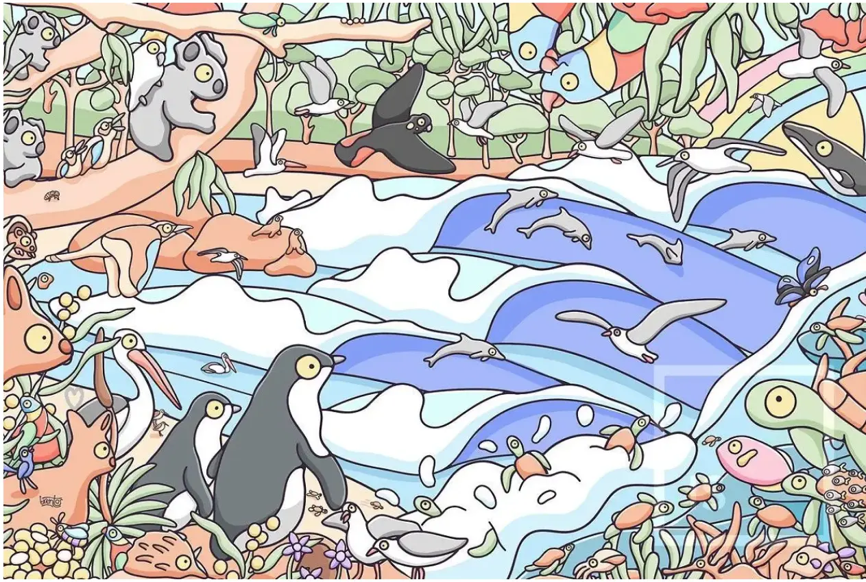 بازی فکری: فقط تیزبین‌ها می‌تونن قلب مخفی بین پنگوئن‌ها رو در ۵ ثانیه پیدا کنن!