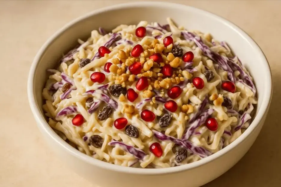 سالاد کلم و انار و کشمش ؛ ترد، خوش‌رنگ و پاییزه در 15 دقیقه