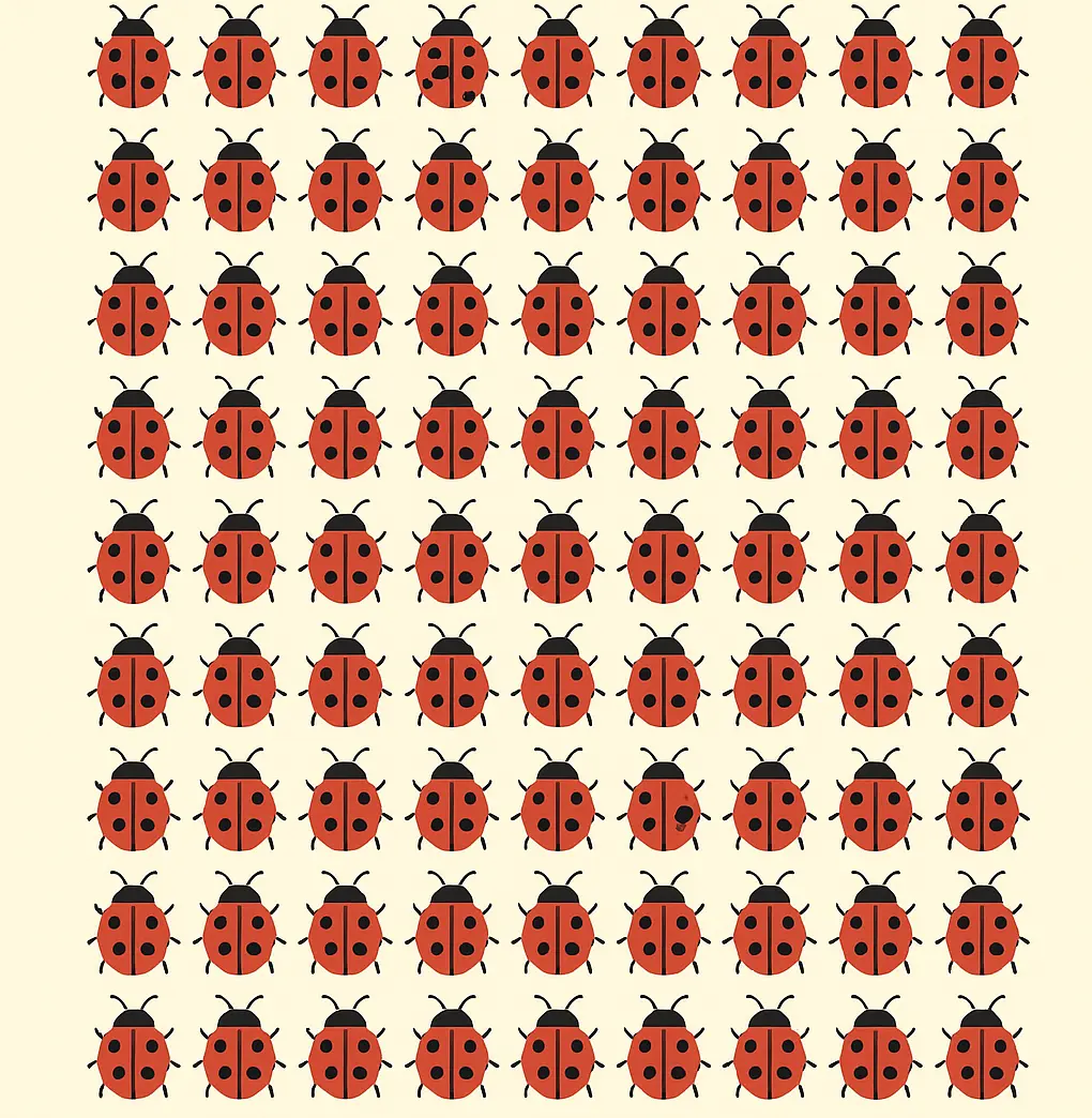 بازی فکری : اگه ادعا داری که خیلی تیزبینی کفشدوزک متفاوت را در کمتر از 7 ثانیه پیدا کن!