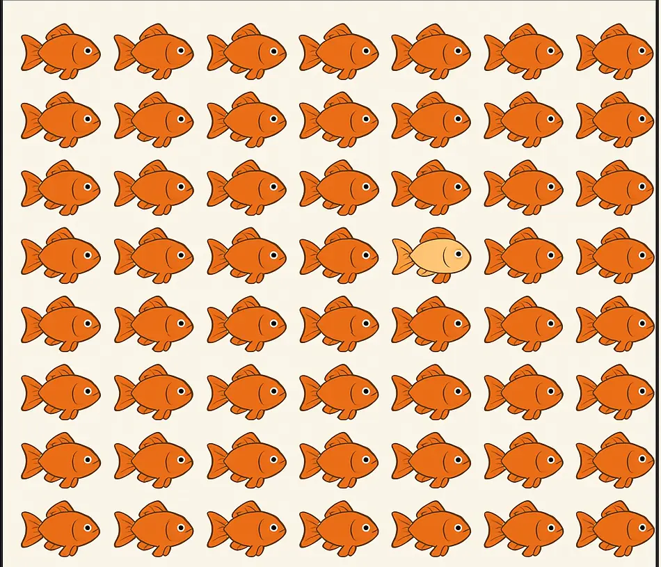 بازی فکری : ماهی طلایی متفاوت را در 3 ثانیه پیدا کن! فقط یک ذهن دقیق می‌تونه پیداش کنه