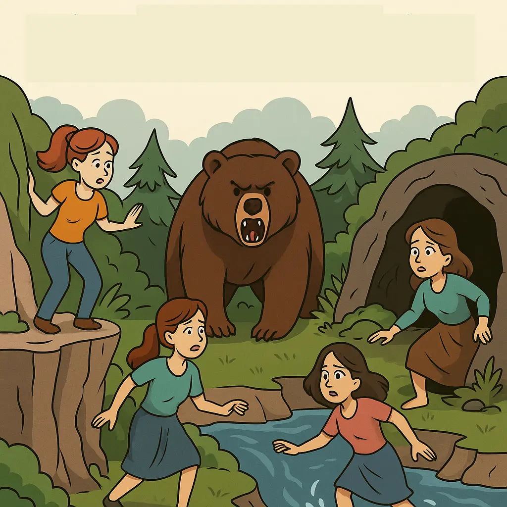 کدام زن از حمله خرس جان سالم به در می‌برد؟ | بازی فکری