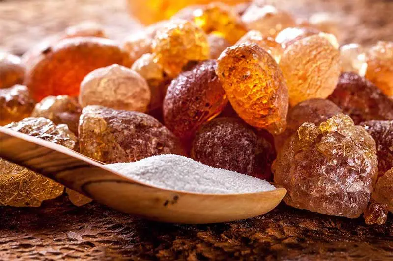 این صمغ  یبوست، بی اختیاری ادرار ، قند خون را شفا  میدهد و ضدلک پوست است