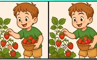 فقط نابغه‌ها می‌توانند ۳ تفاوت بین دو کودکی که در حال چیدن توت فرنگی هستند را در ۸ ثانیه پیدا کنند!