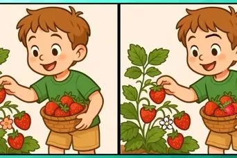 فقط نابغه‌ها می‌توانند ۳ تفاوت بین دو کودکی که در حال چیدن توت فرنگی هستند را در ۸ ثانیه پیدا کنند!