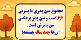 بازی فکری: مجموع سن پدری و پسرش ۶۶ است و سن پدر برعکس سن پسرش است. آن‌ها چند ساله هستند؟