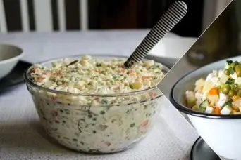 طرز تهیه سالاد روسی با شوید و پیازچه