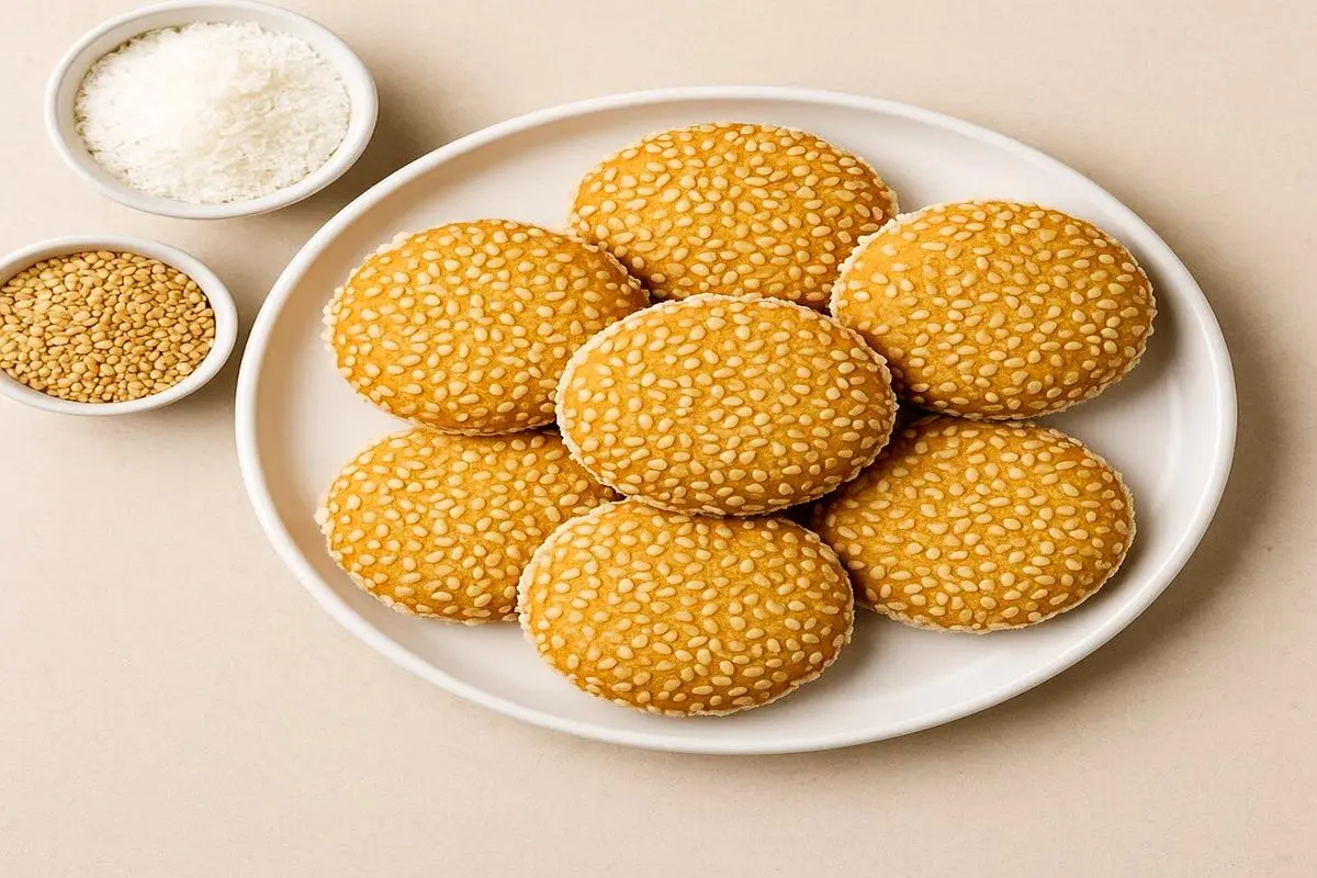 طرز تهیه شیرینی کنجدی نارگیلی