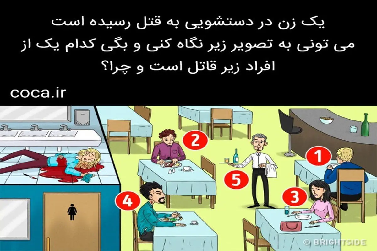 تست هوش و معما | با اولین نگاه قاتل را در رستوران پیدا کنید + جواب